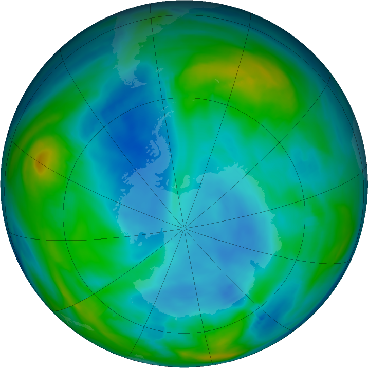 Antarctic ozone map for 30 June 2020